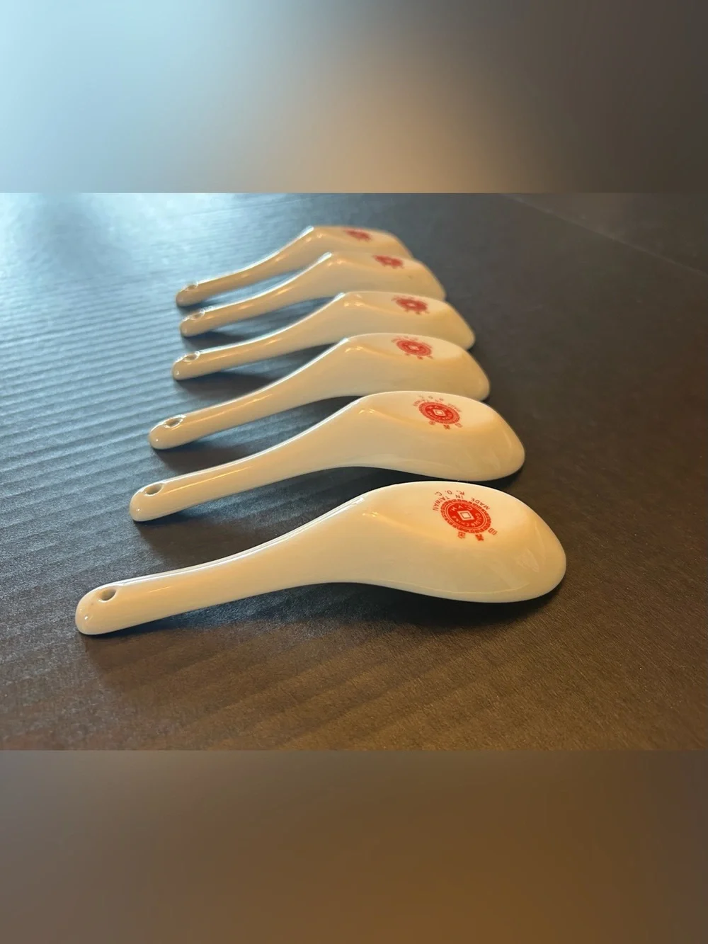Vintage Chinese Glass Soup Spoons Painted BLUE DRAGON DESIGN Taiwan LOT OF 6 ROC